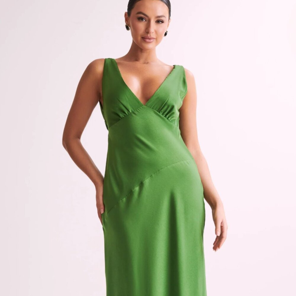 Meshki Nadia Maxi Satin Dress With Back Cowl - Emerald